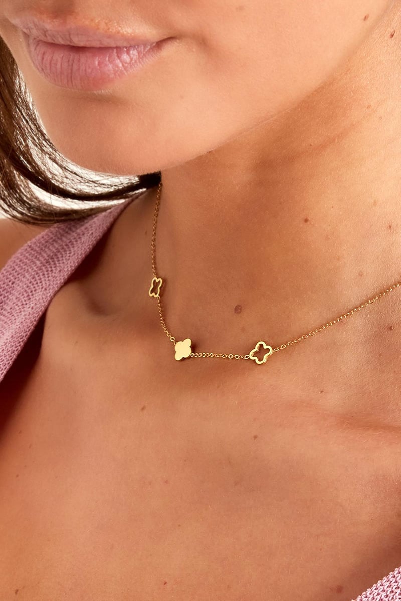 Necklace clovers Gold Color Stainless Steel