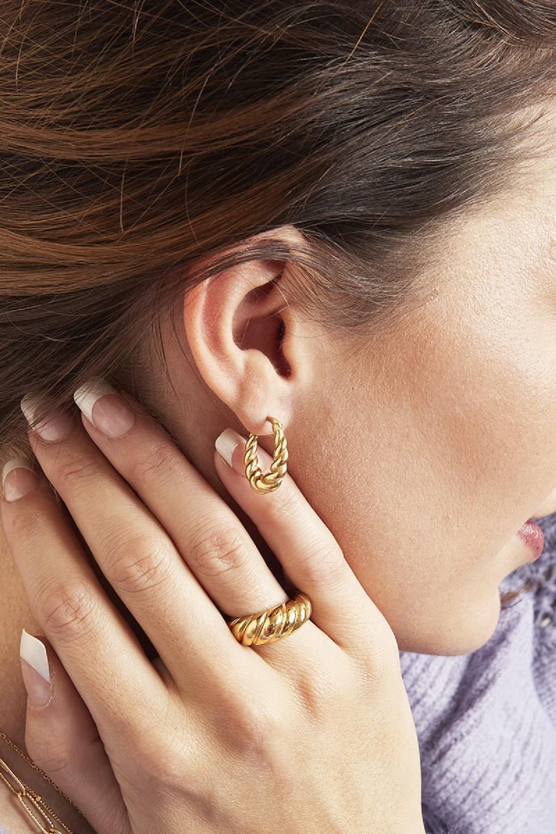 Earrings Dangling Twist Gold Color Stainless Steel