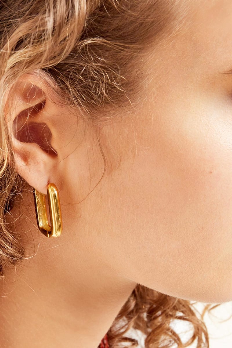 Earrings square large Gold Color Stainless Steel