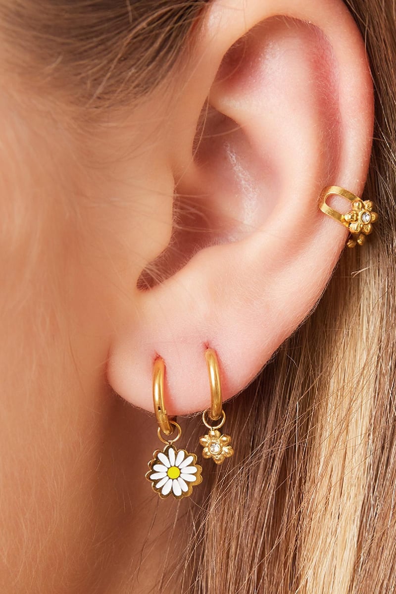 Little hoops with flower Gold Color Stainless Steel