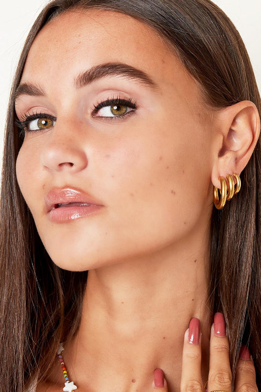 Basic creoles earrings - medium Gold Color Stainless Steel