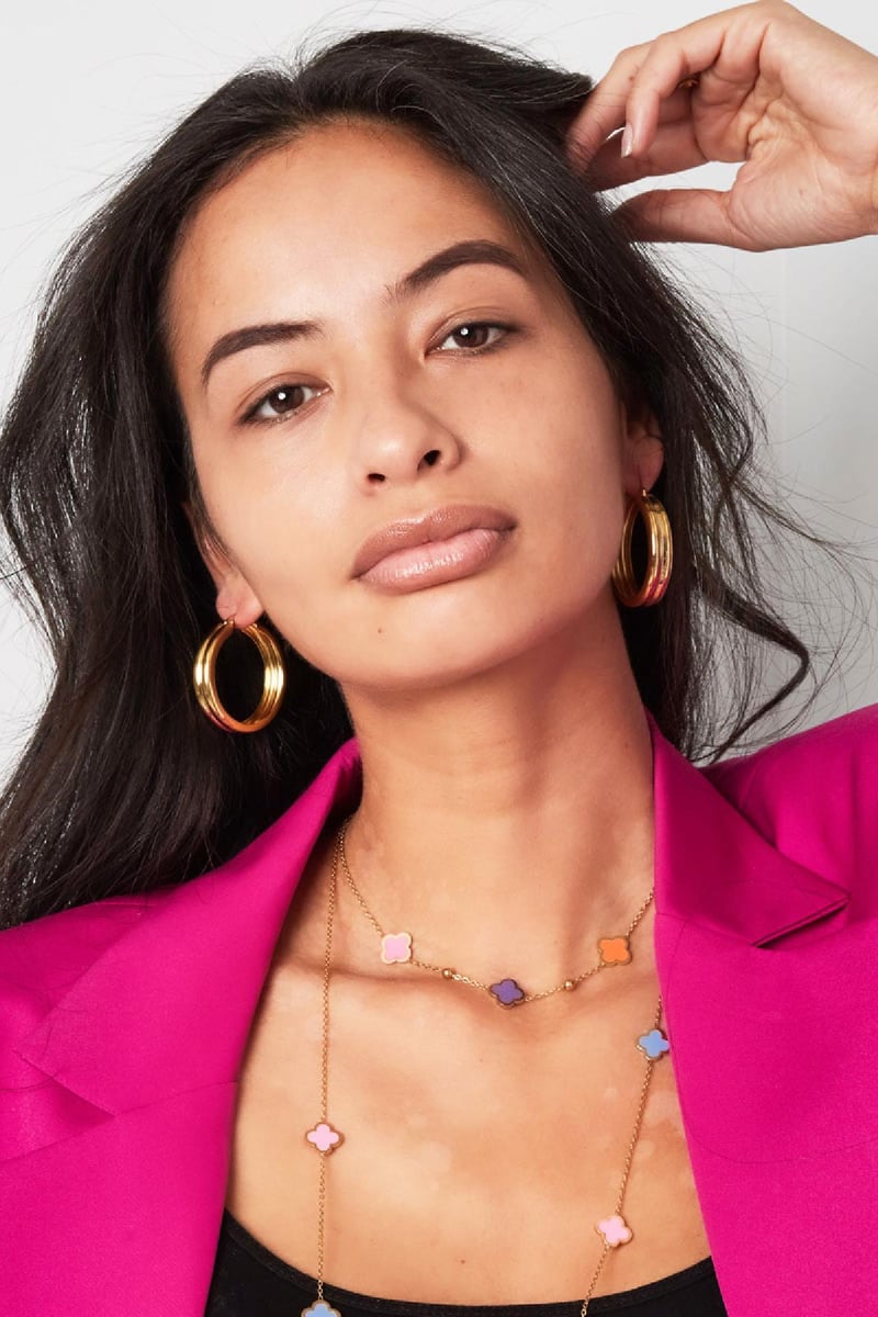 Ribbed hoop earrings Gold Color Stainless Steel