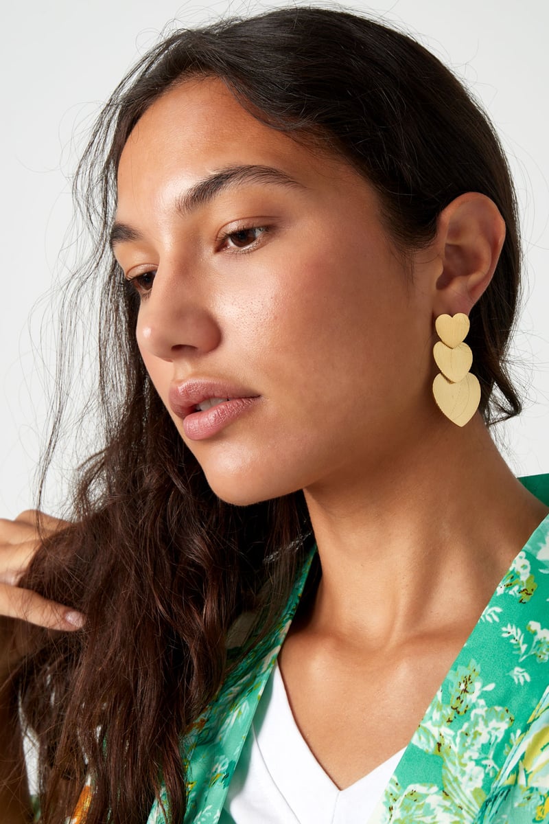 Earrings 3 times heart - Gold Color Stainless Steel