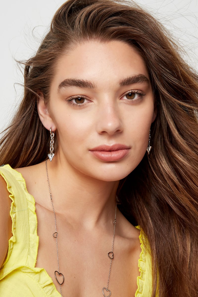 Earrings link & heart - Gold Color Stainless Steel