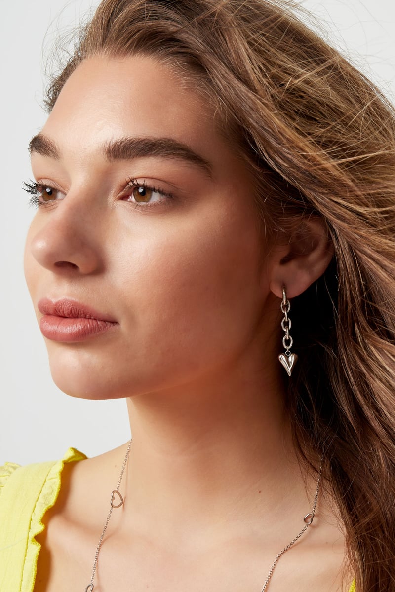 Earrings link & heart - Gold Color Stainless Steel