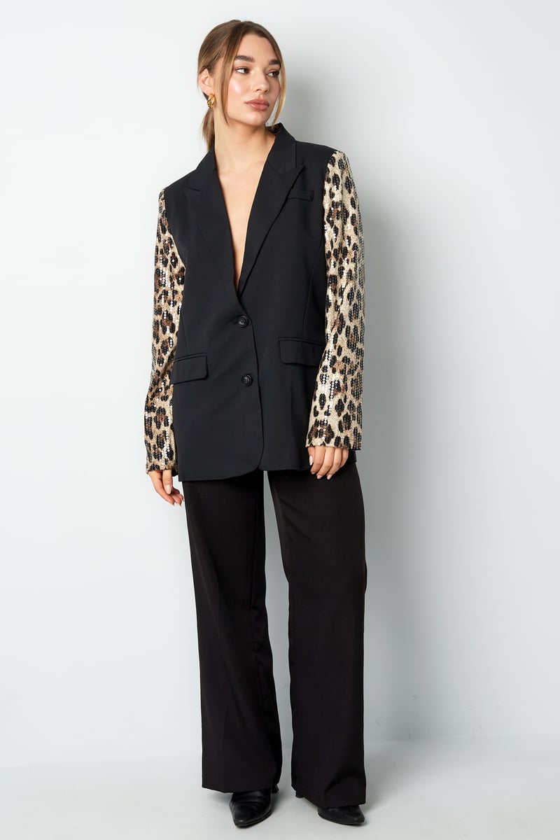 Blazer with leopard print glitter sleeve - gray