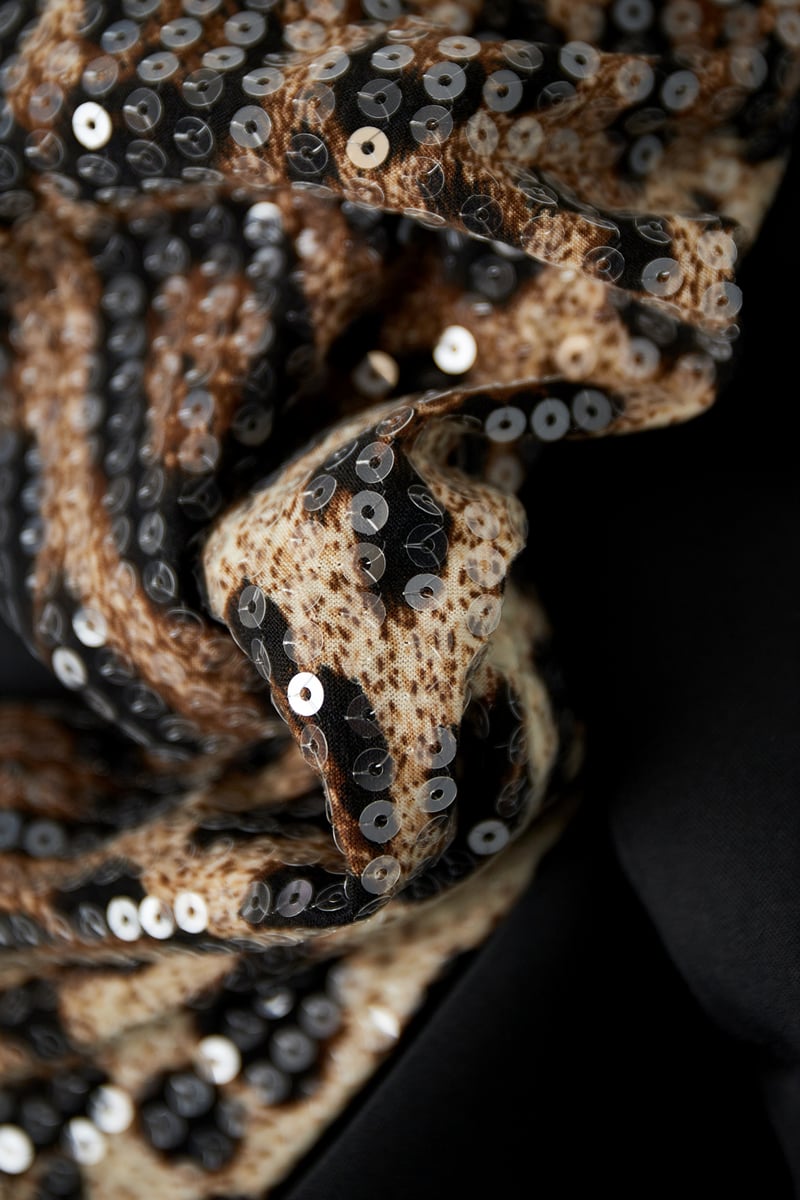 Blazer with leopard print glitter sleeve - gray