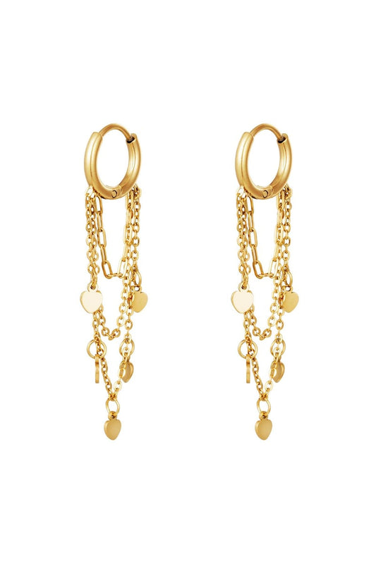 Earrings Hanging Hearts Gold Color Stainless Steel