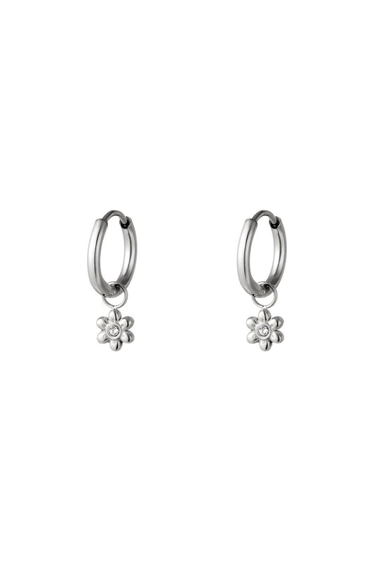 Little hoops with flower Gold Color Stainless Steel