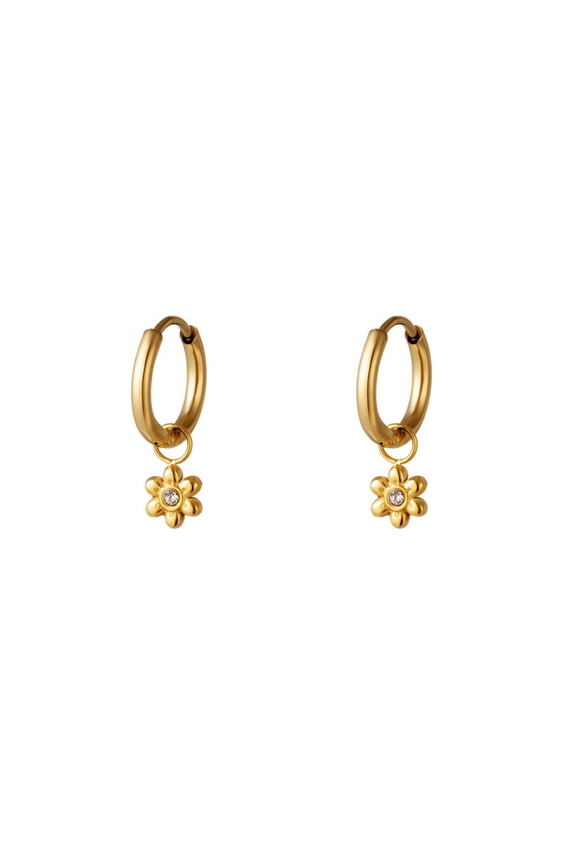 Little hoops with flower Gold Color Stainless Steel