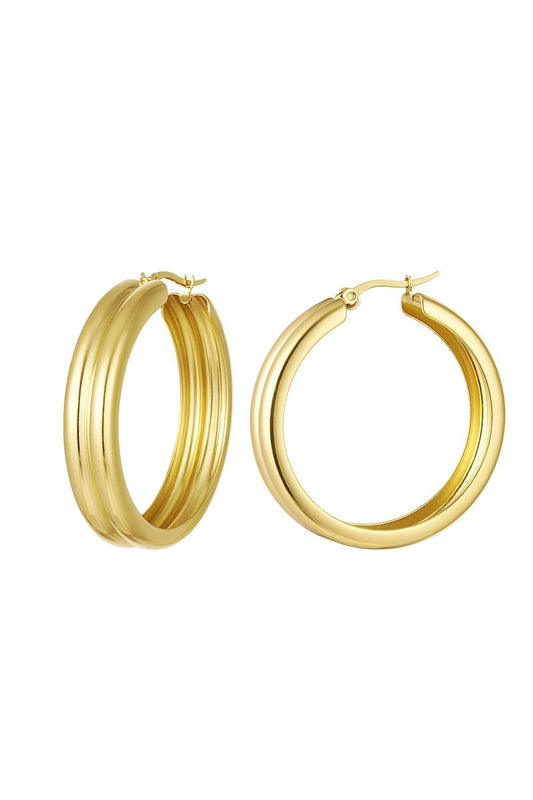 Ribbed hoop earrings Gold Color Stainless Steel
