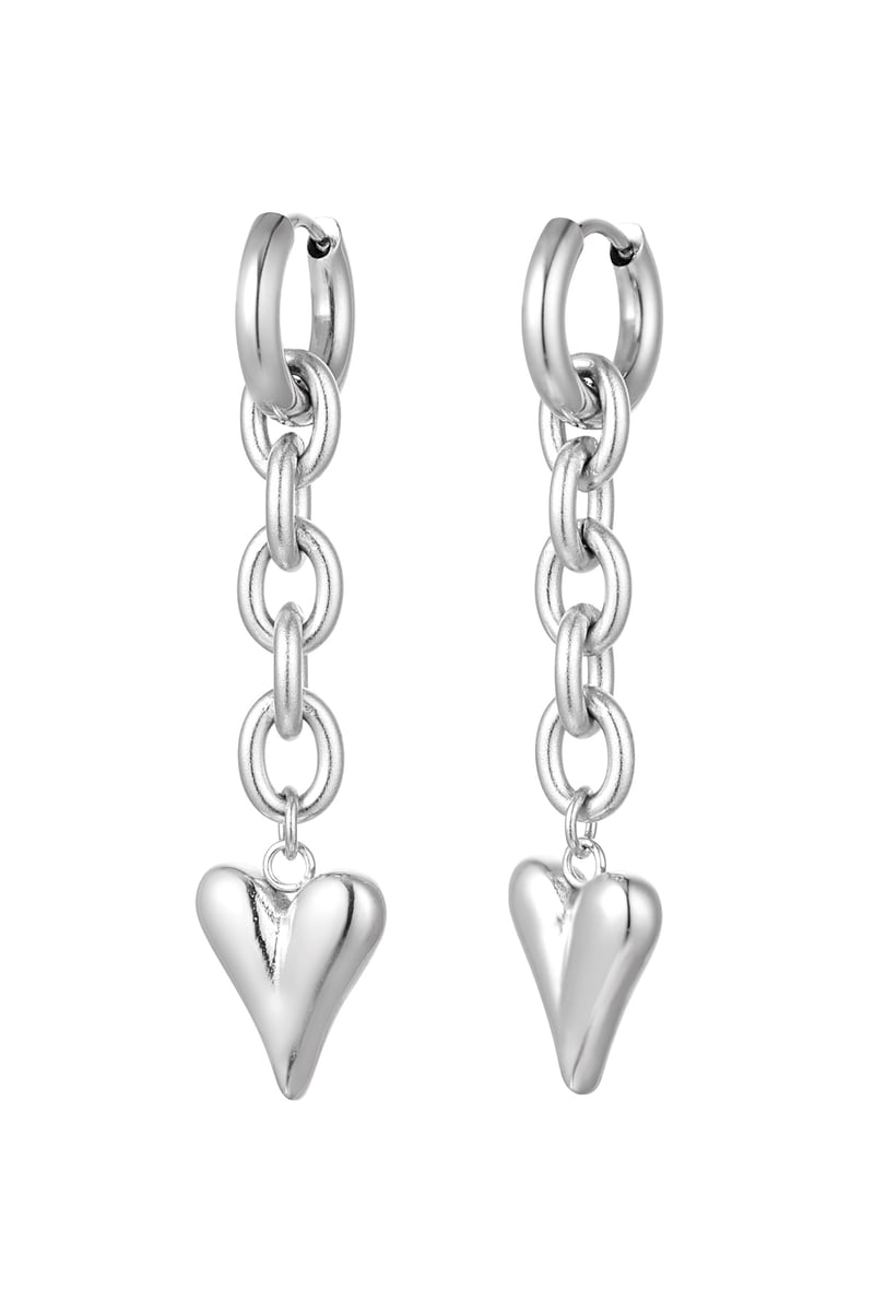 Earrings link & heart - Gold Color Stainless Steel