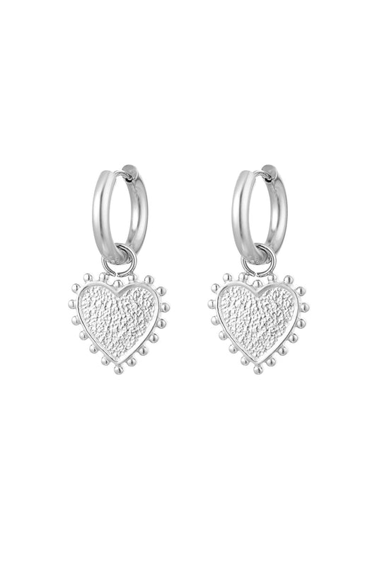 Earrings decorated heart - Silver Color color