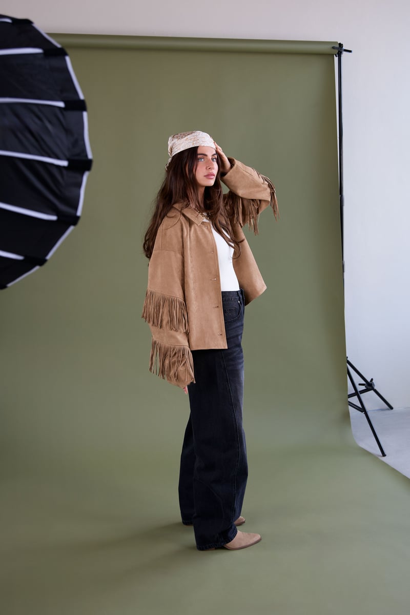 Suede-look jacket with fringes