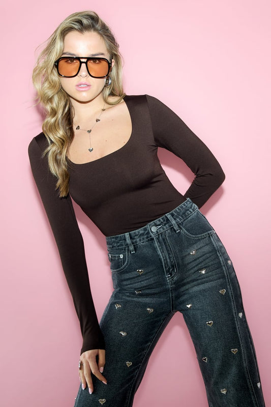 Nylon Long sleeve tops Solid color Basic All Fit  Clothes