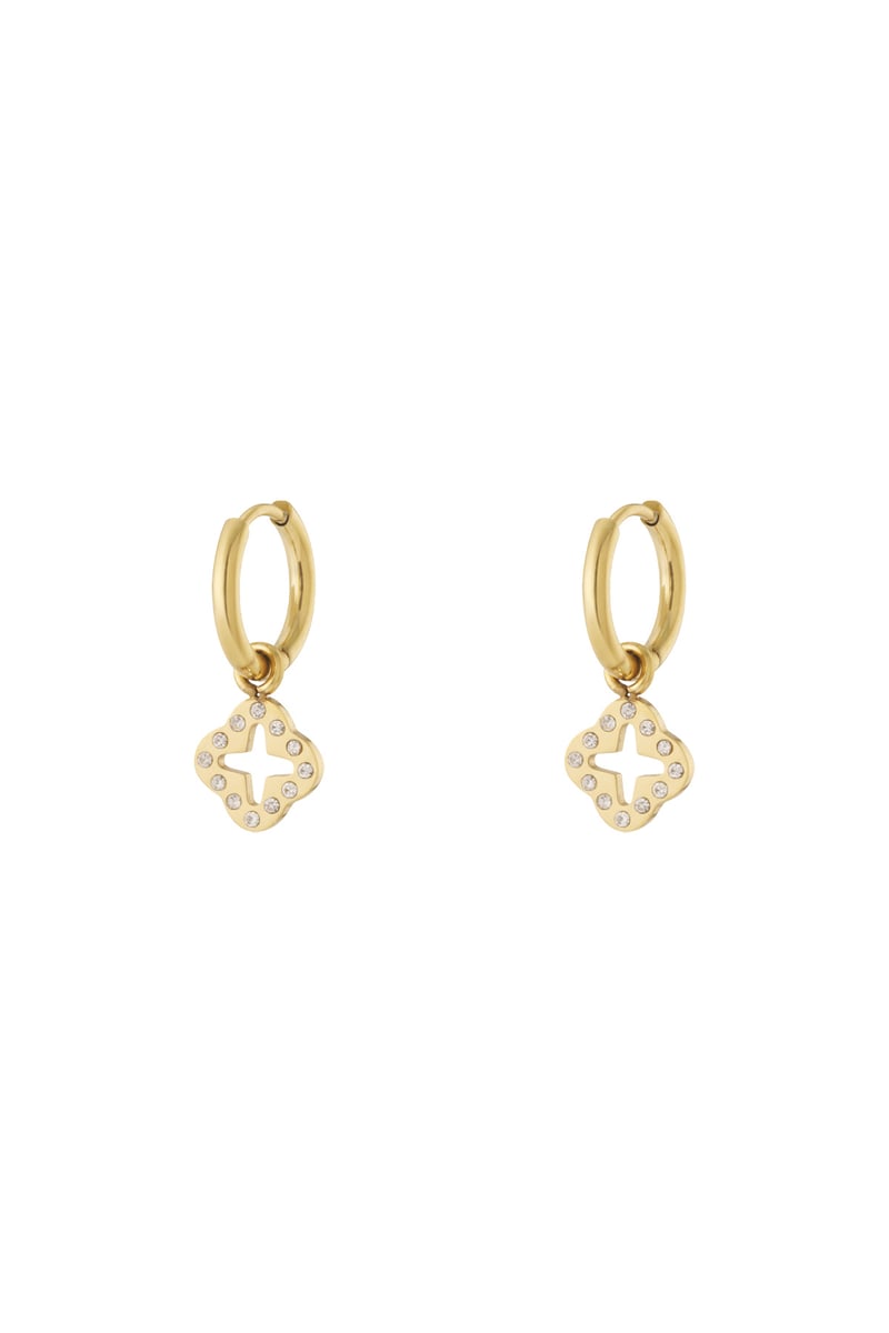 Earrings clover with zircon stones Gold Color Stainless Steel