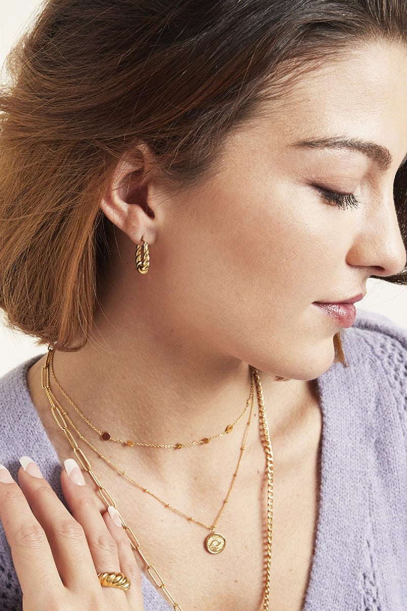 Earrings Dangling Twist Gold Color Stainless Steel