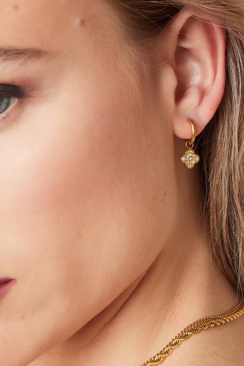 Zircon clover earrings Gold Color Stainless Steel