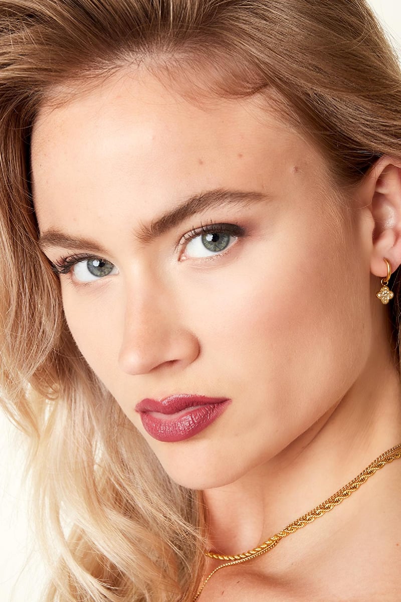 Zircon clover earrings Gold Color Stainless Steel