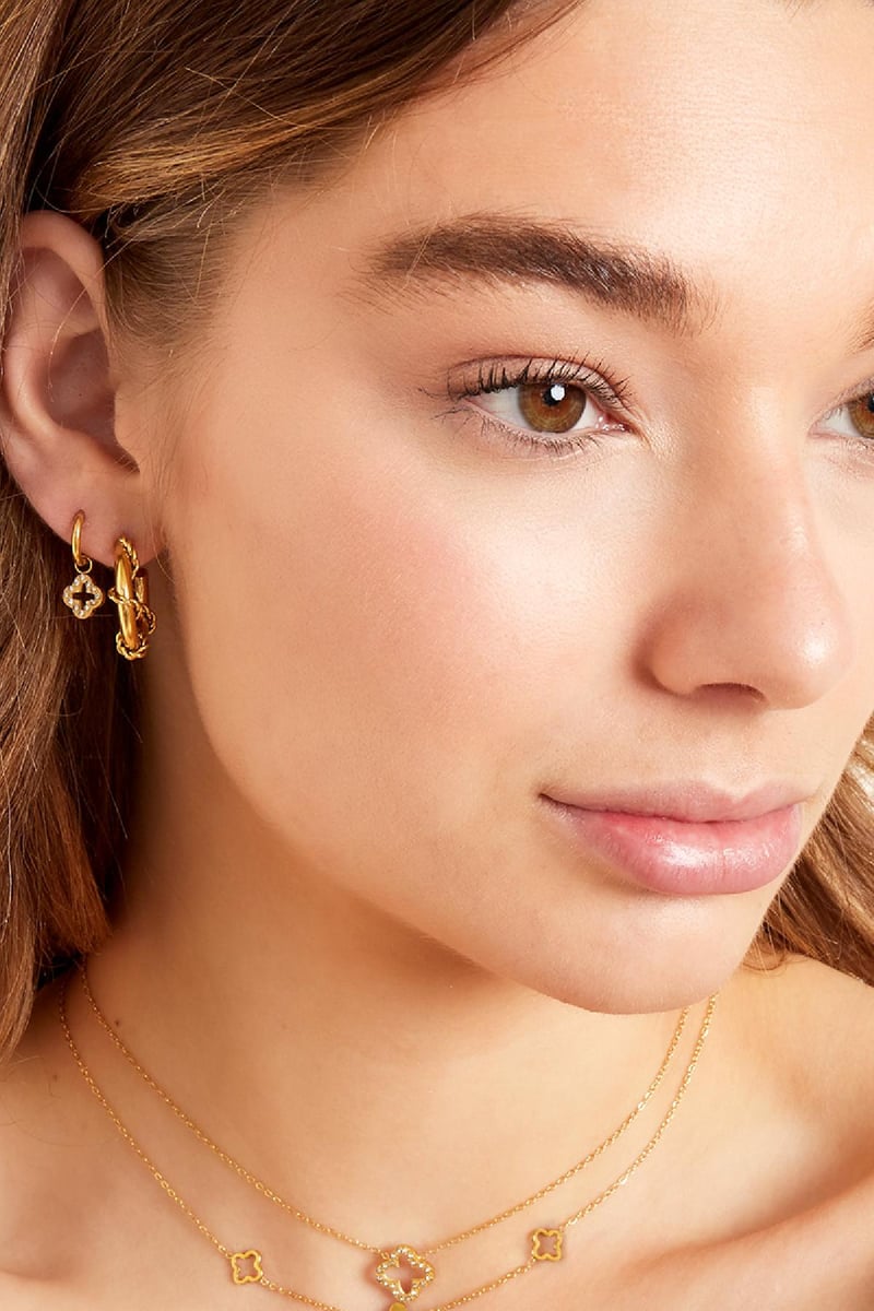 Earrings clover with zircon stones Gold Color Stainless Steel