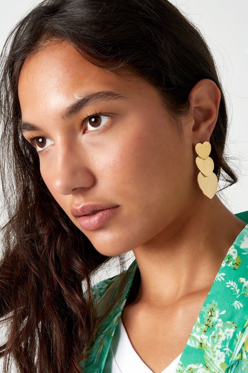Earrings 3 times heart - Gold Color Stainless Steel
