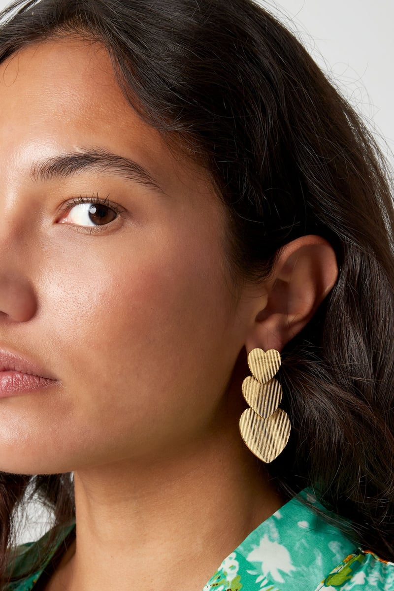 Earrings 3 times heart - Gold Color Stainless Steel
