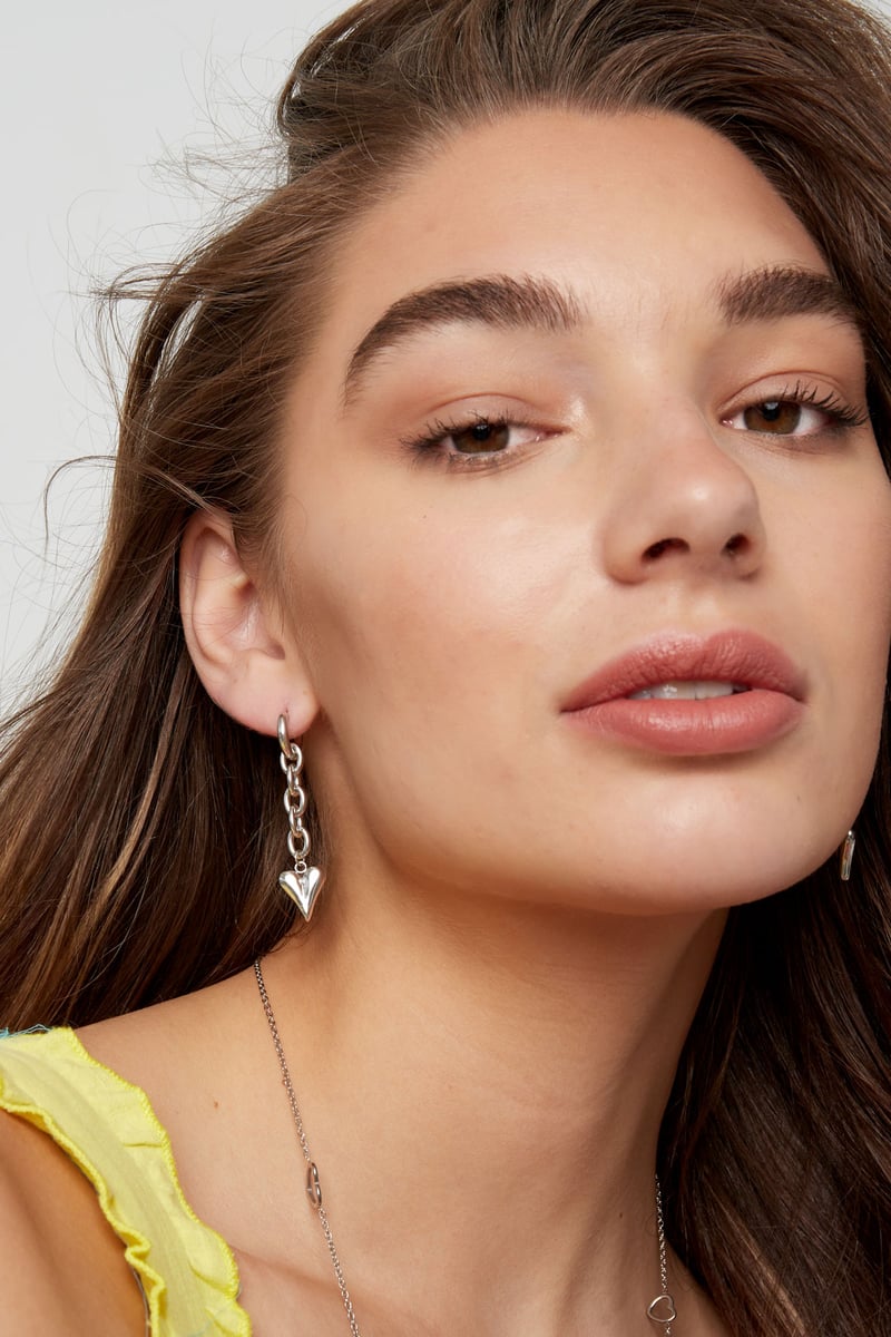 Earrings link & heart - Gold Color Stainless Steel