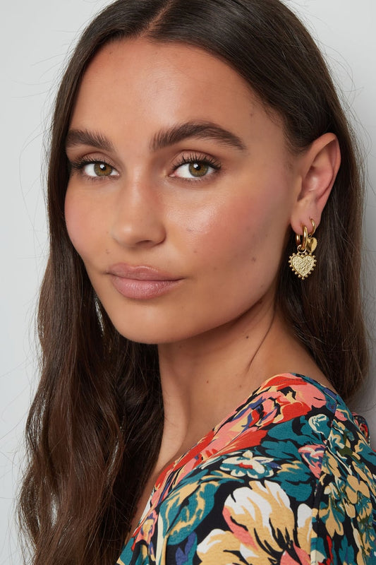 Earrings decorated heart - Silver Color color