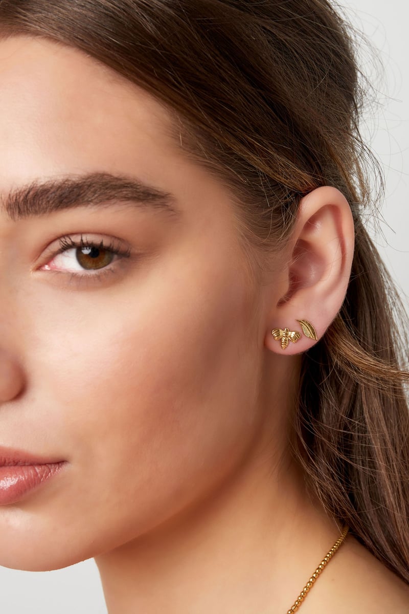 Ear stud feather - Gold Color Stainless Steel