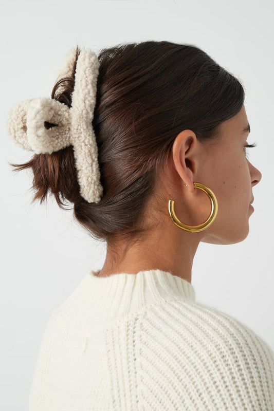 Fluffy Teddy Hair Clip - Brown