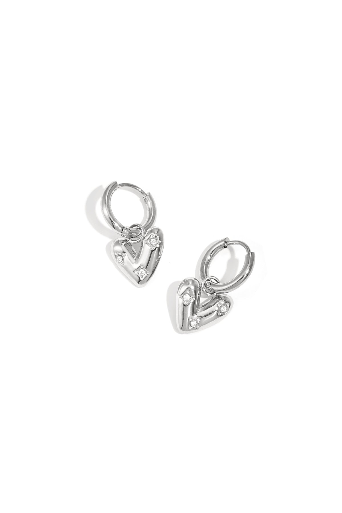 earrings with heart-shaped pendant and zirconia
