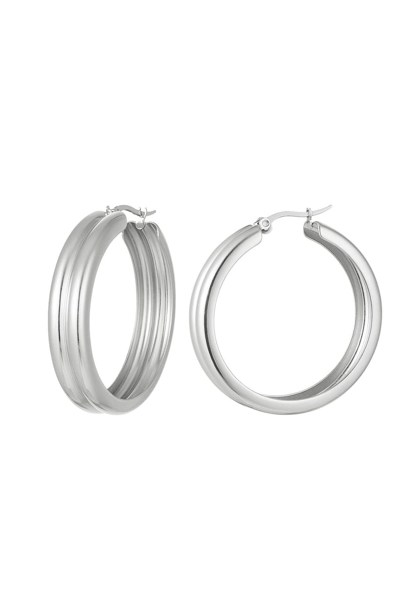 Ribbed hoop earrings Gold Color Stainless Steel
