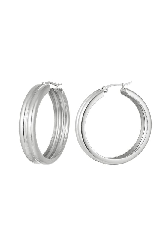 Ribbed hoop earrings Gold Color Stainless Steel