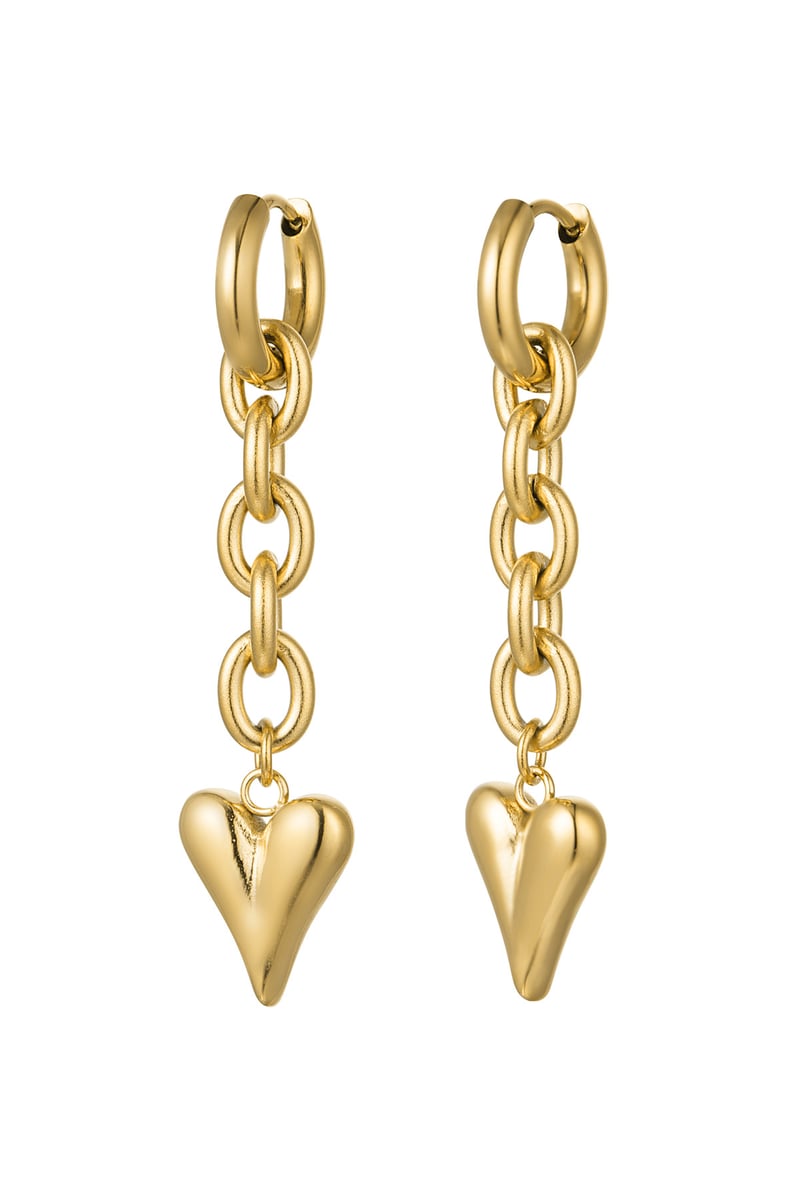 Earrings link & heart - Gold Color Stainless Steel