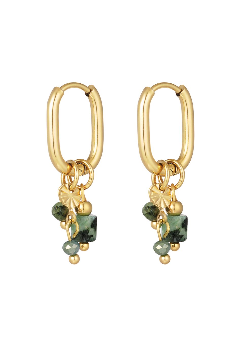 GOLDEN GREEN BEADS - OORBELLEN