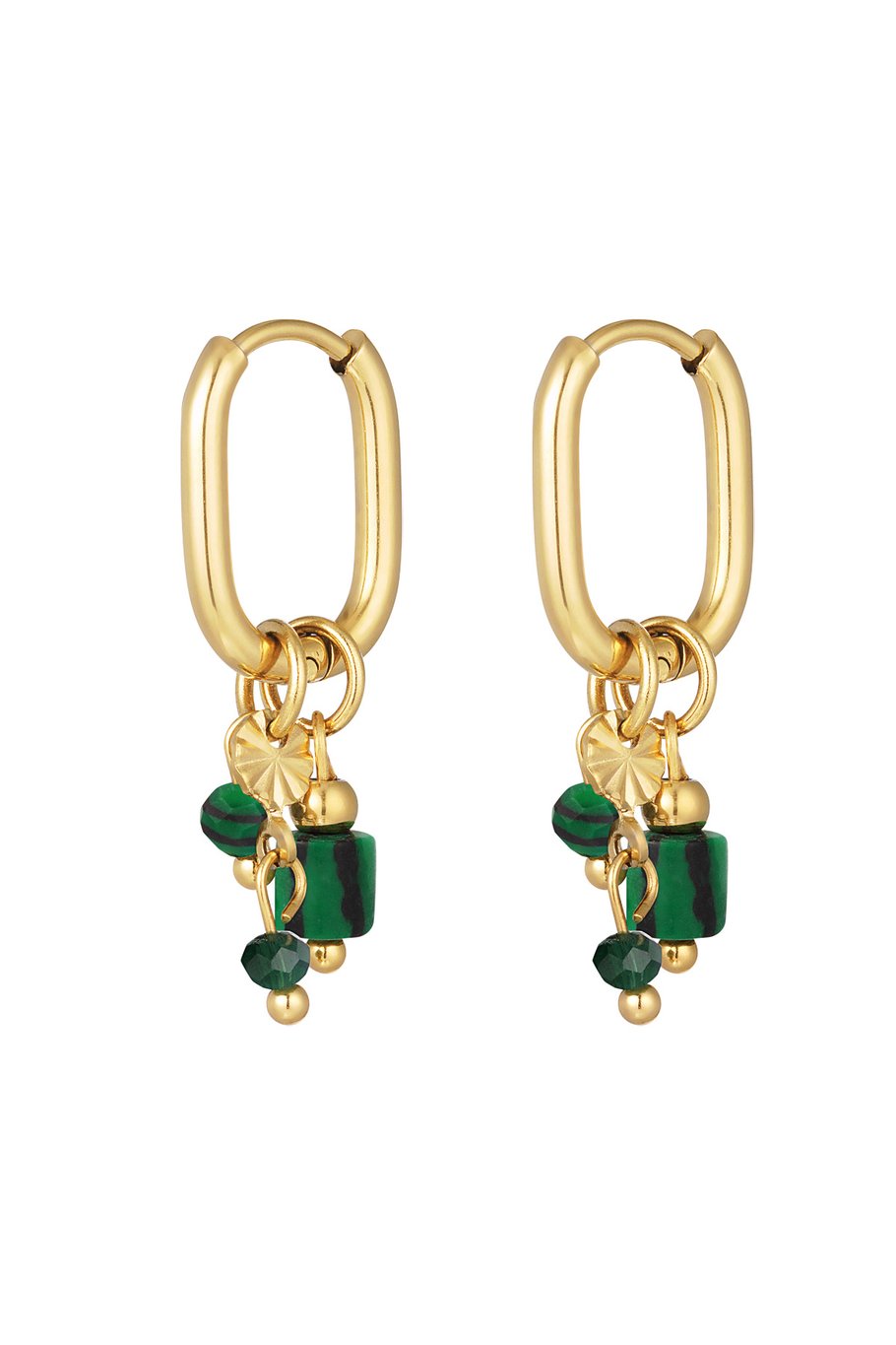 GOLDEN GREEN BEADS - OORBELLEN