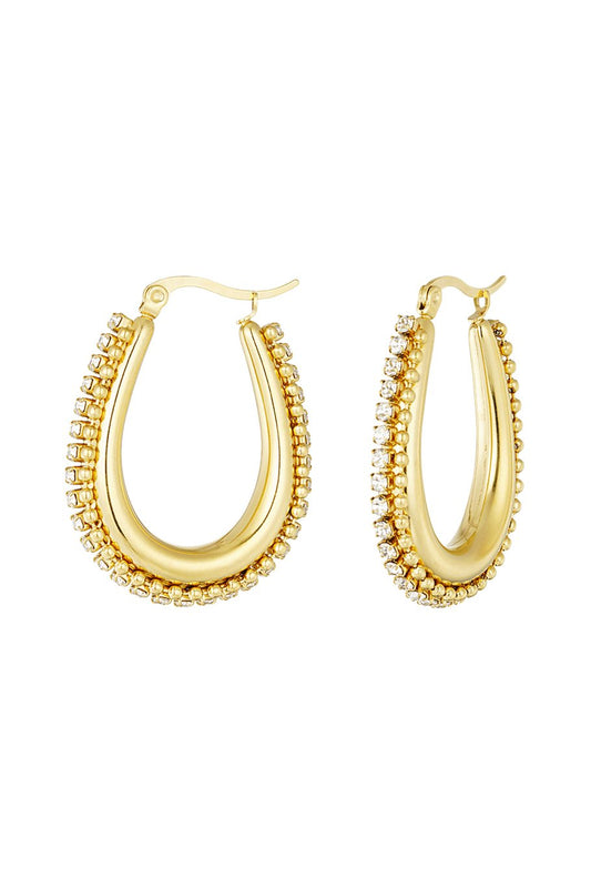 OVAL DIAMOND HOOP - OORBELLEN