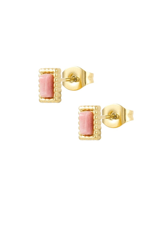 Ear studs rectangle edge - powder pink