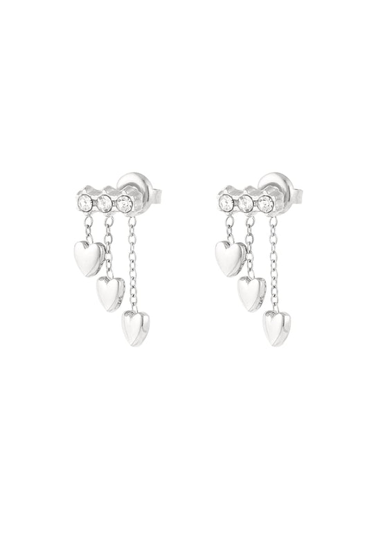 earrings with heart chain