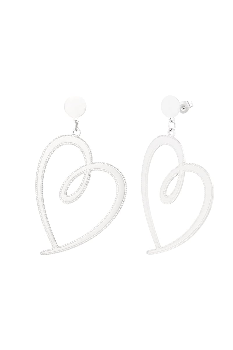 Signed heart earrings - Silver Color color