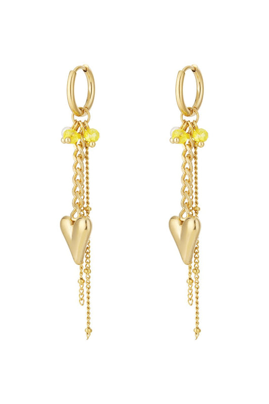 YELLOW HEART DROP - OORBELLEN