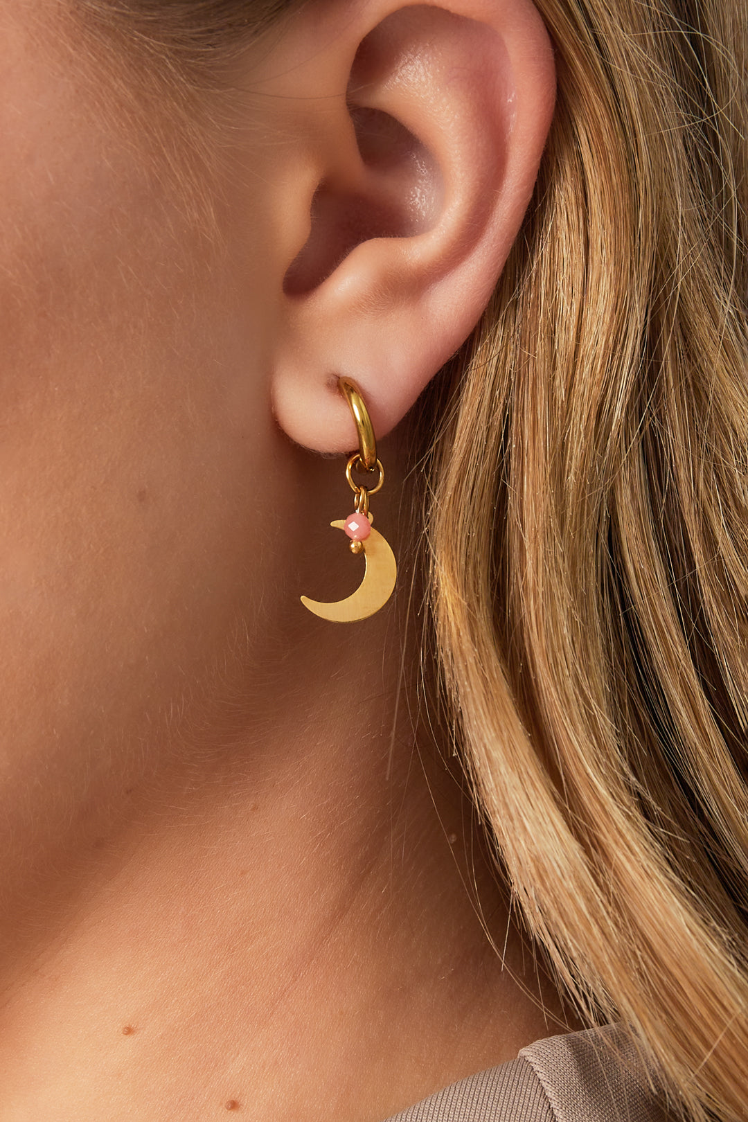 Earrings with moon charm and coloured bead