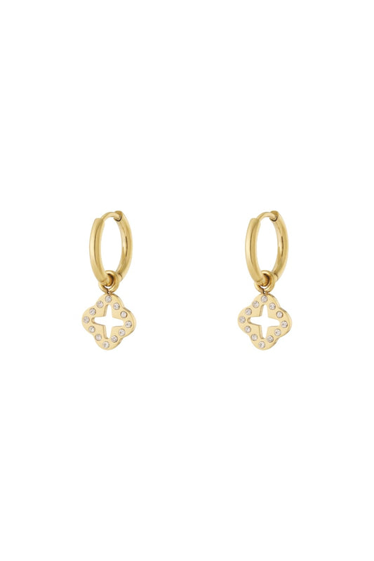 Earrings clover with zircon stones Gold Color Stainless Steel