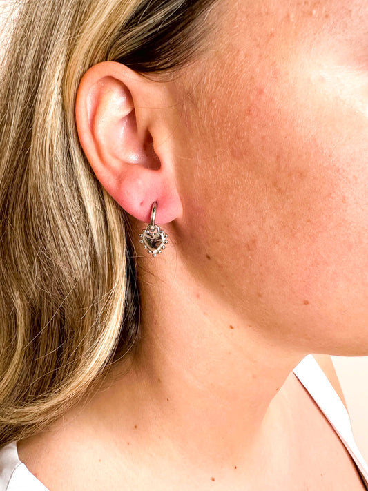 SILVER BUBBLE HEART - OORBELLEN